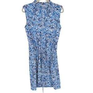 IBKUL Dress Womens Medium Blue White Abstract Quarter Zip Sleeveless UPF 50+